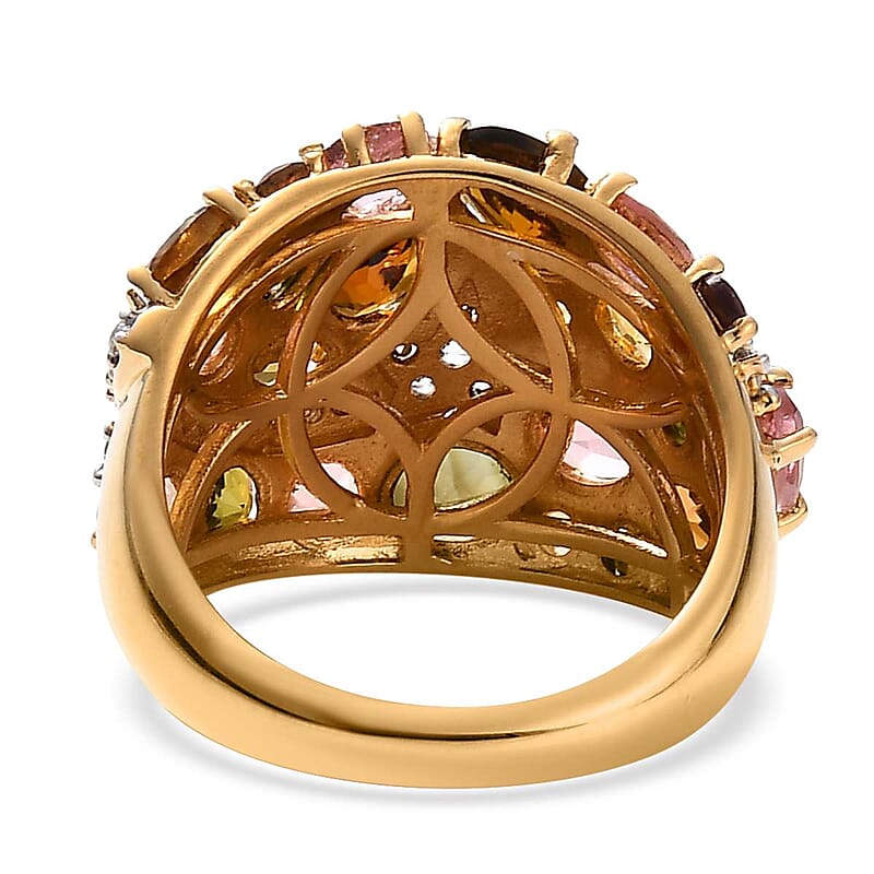 Multi Tourmaline Cluster Ring in Vermeil Yellow Gold Over Sterling Silver (Size 6.0) 3.75 ctw
