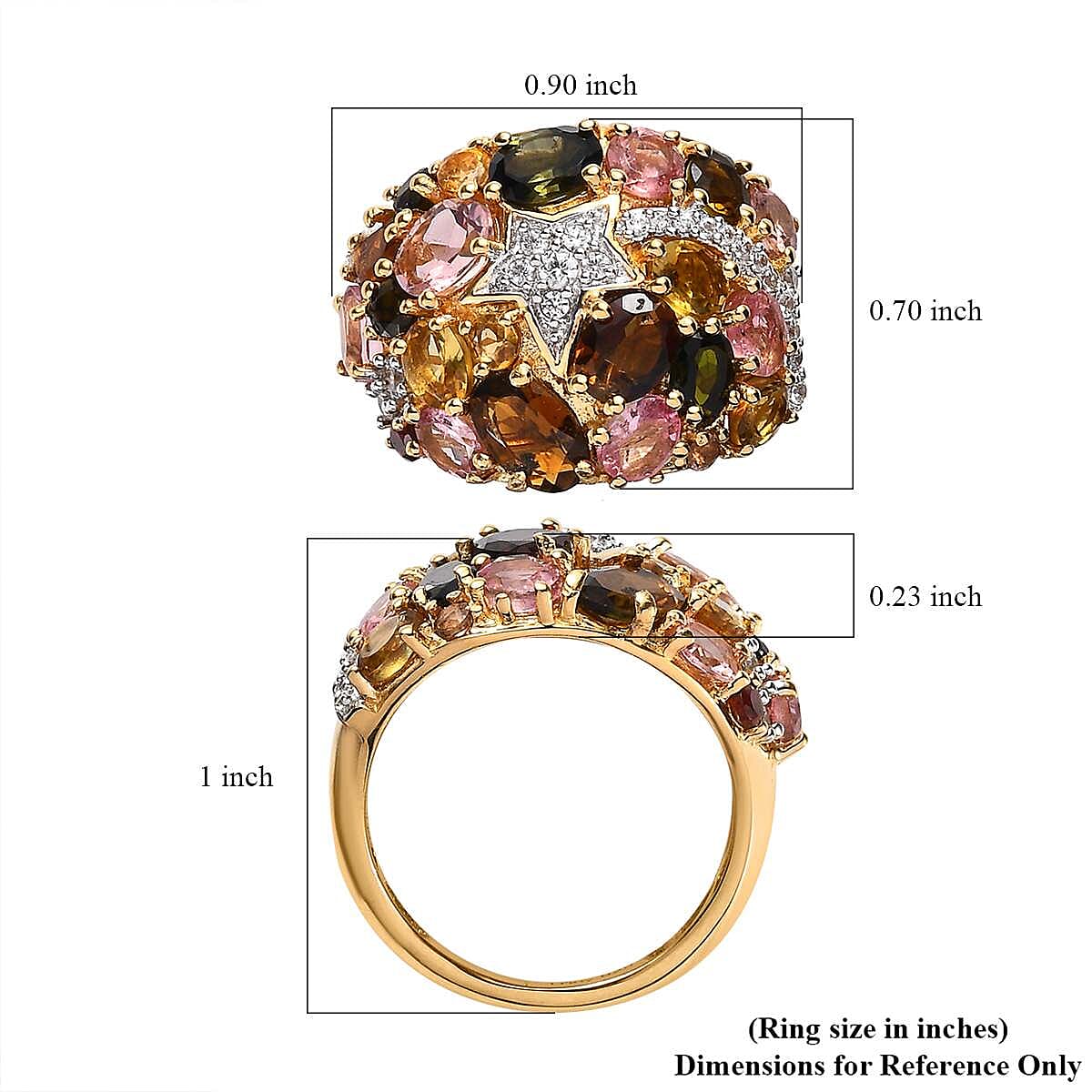 Multi Tourmaline Cluster Ring in Vermeil Yellow Gold Over Sterling Silver (Size 6.0) 3.75 ctw image number 5