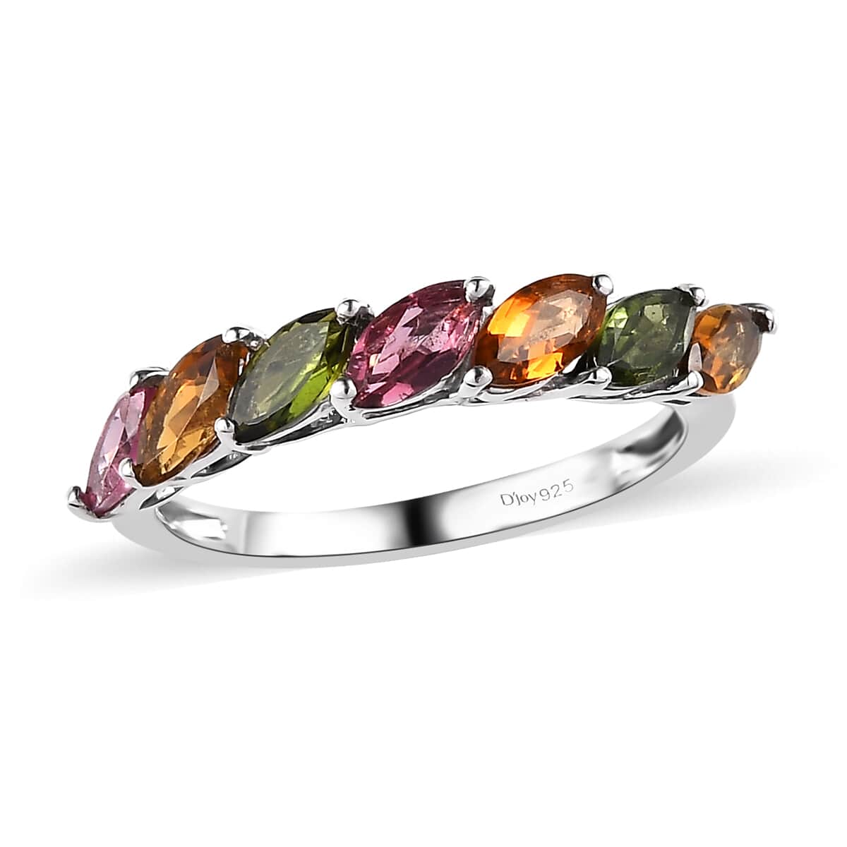 Multi-Tourmaline 7 Stone Ring in Platinum Over Sterling Silver (Size 10.0) 1.65 ctw image number 0