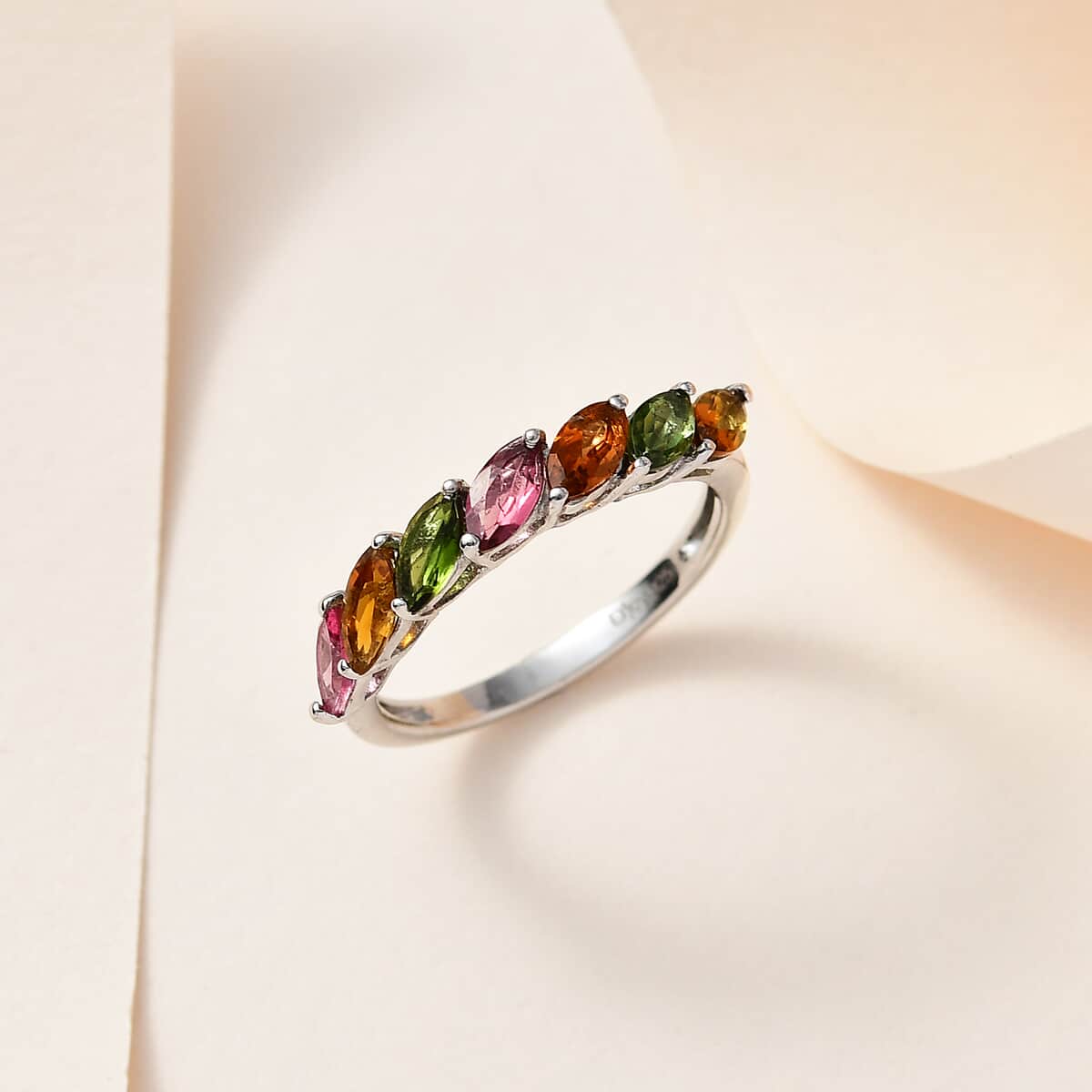 Multi-Tourmaline 7 Stone Ring in Platinum Over Sterling Silver (Size 10.0) 1.65 ctw image number 1