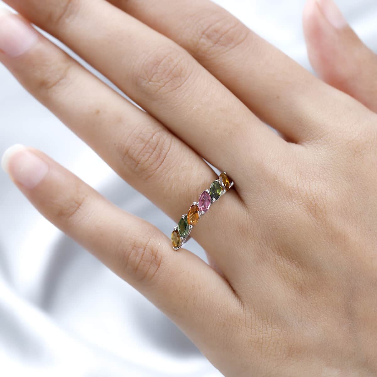 Multi-Tourmaline 7 Stone Ring in Platinum Over Sterling Silver (Size 10.0) 1.65 ctw image number 2