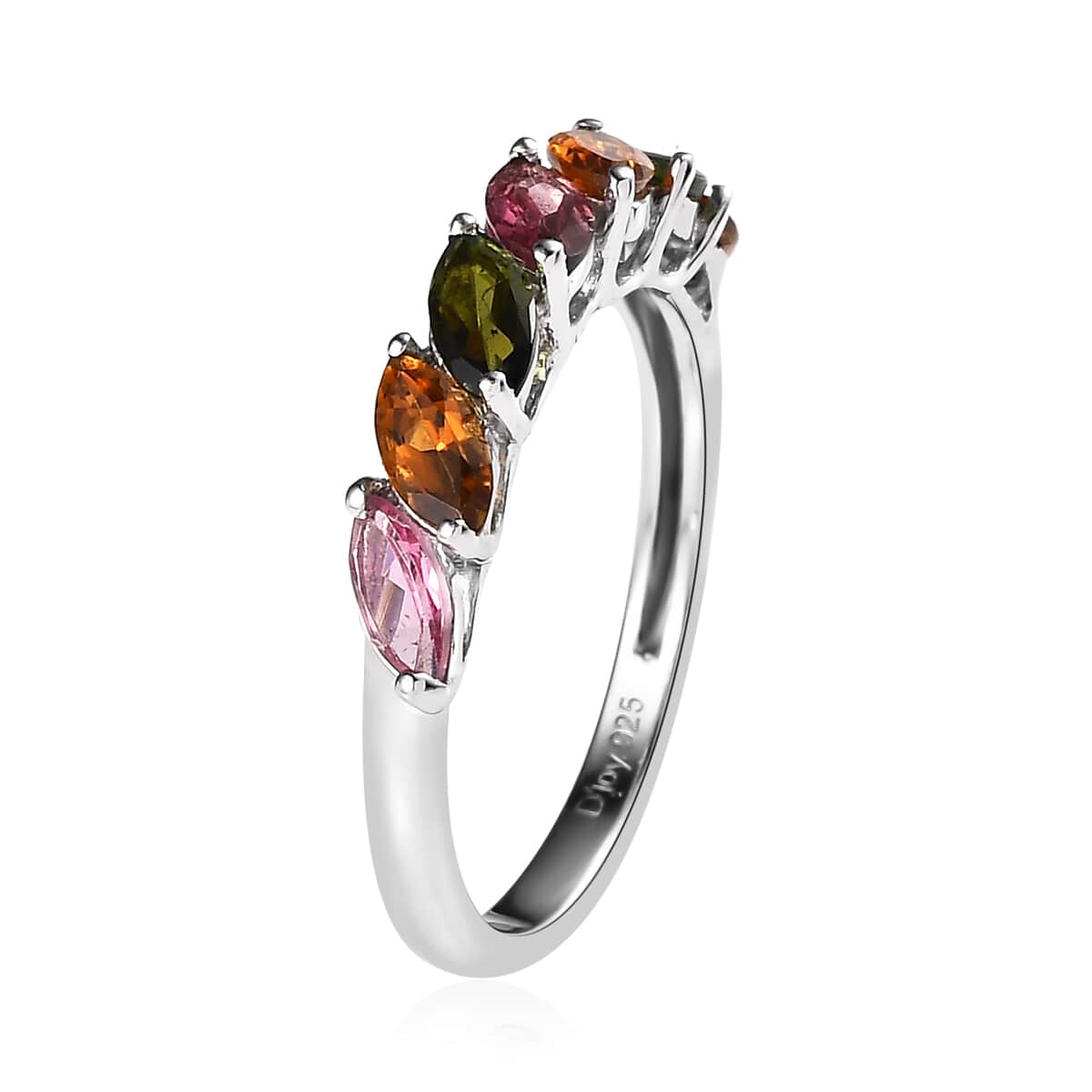 Multi-Tourmaline 7 Stone Ring in Platinum Over Sterling Silver (Size 10.0) 1.65 ctw image number 3