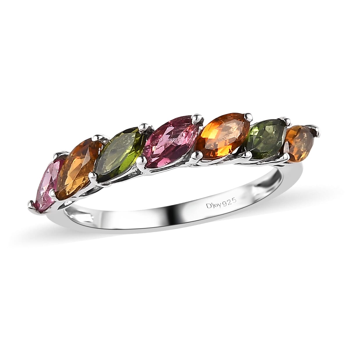 Multi-Tourmaline 7 Stone Ring in Platinum Over Sterling Silver (Size 8.0) 1.65 ctw image number 0