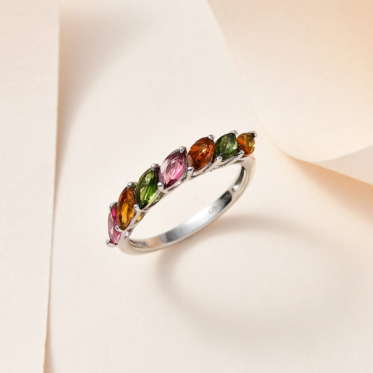 Multi-Tourmaline 7 Stone Ring in Platinum Over Sterling Silver (Size 8.0) 1.65 ctw image number 1