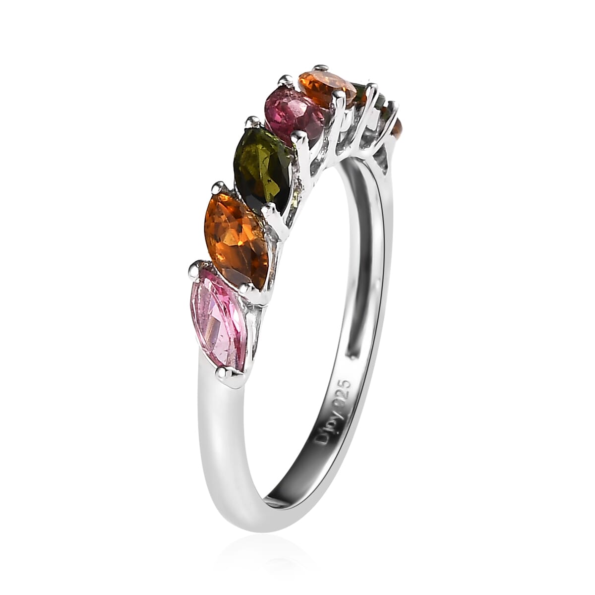 Multi-Tourmaline 7 Stone Ring in Platinum Over Sterling Silver (Size 8.0) 1.65 ctw image number 3