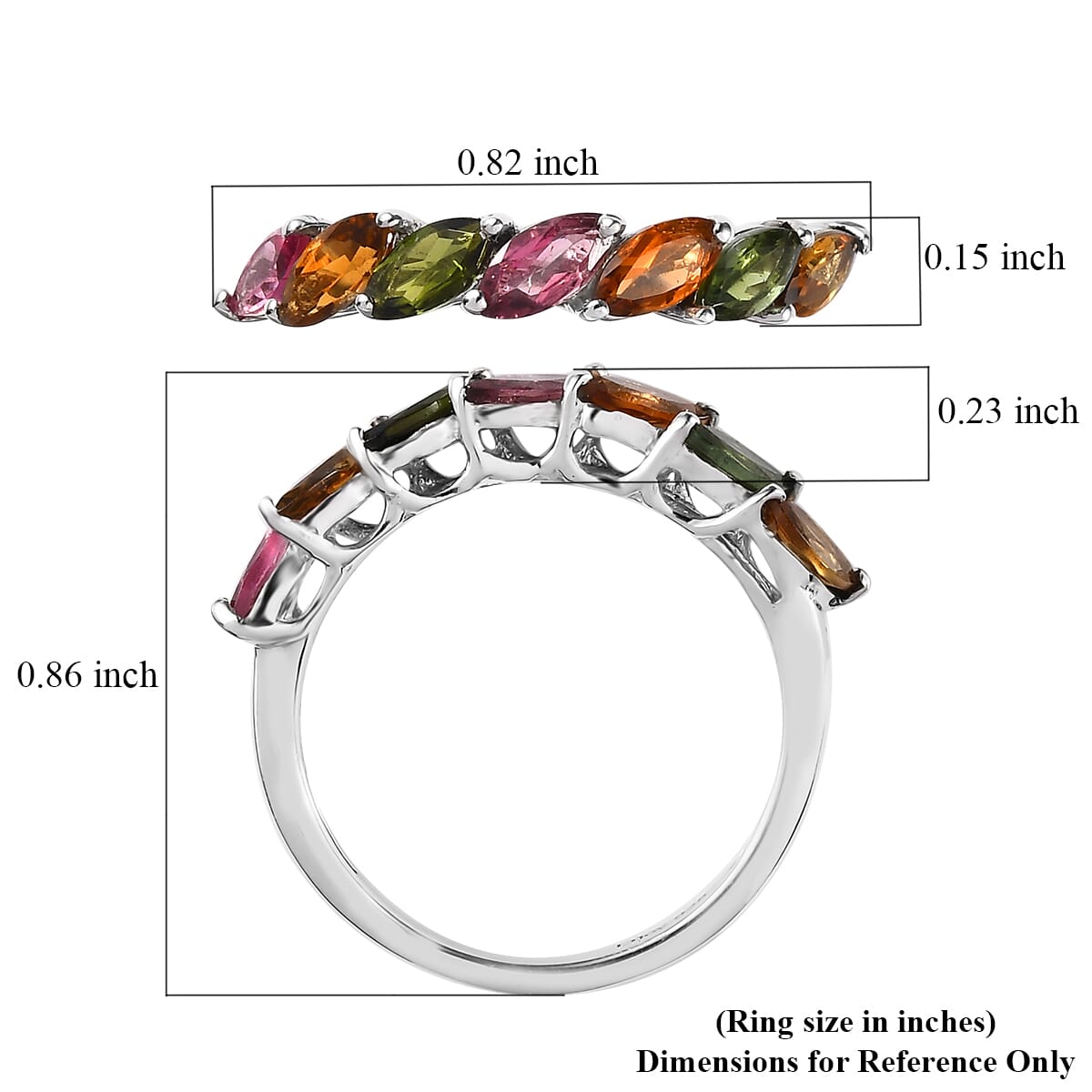 Multi-Tourmaline 7 Stone Ring in Platinum Over Sterling Silver (Size 8.0) 1.65 ctw image number 5