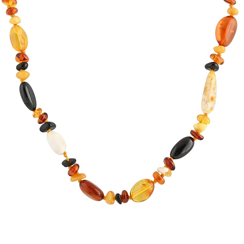 Baltic Amber Elogated Beads Necklace 24 Inches