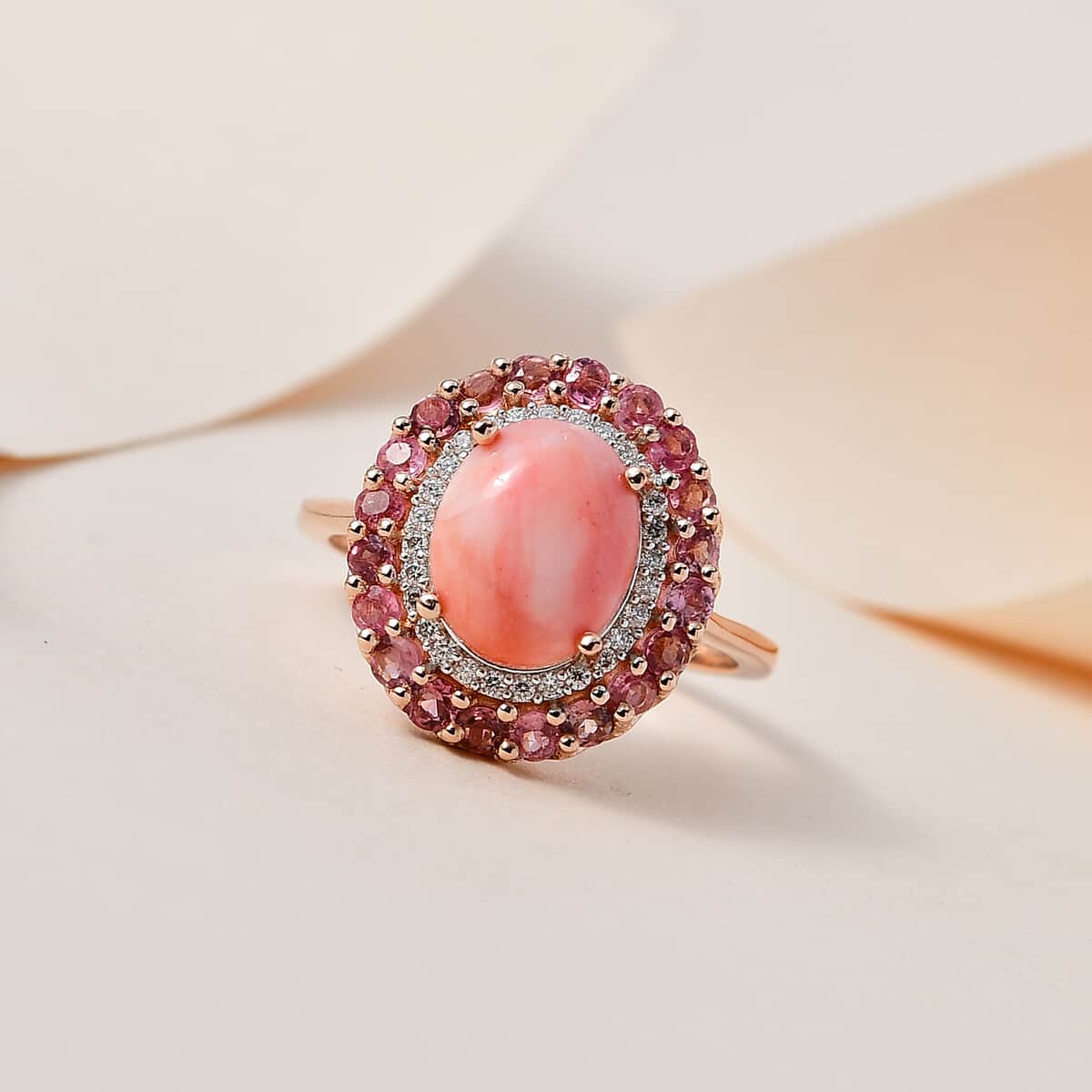 Oregon Sunrise Peach Opal, Multi Gemstone Ring in Vermeil RG Over Sterling Silver (Size 10.0) 2.75 ctw image number 1