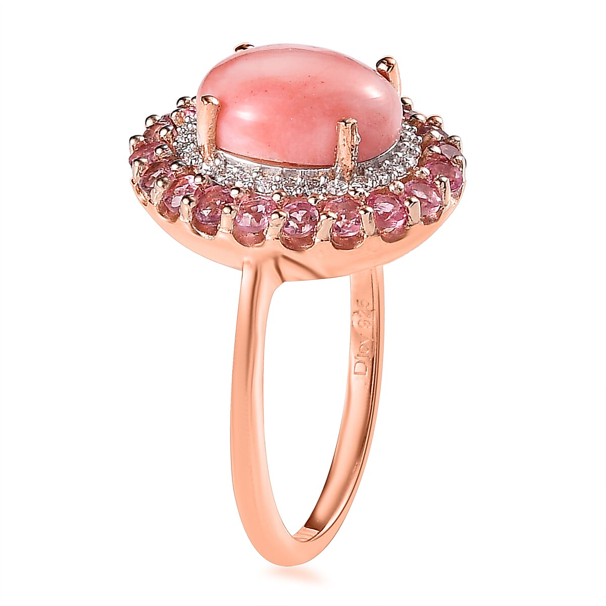 Premium Oregon Sunrise Peach Opal and Multi Gemstone Double Halo Ring in Vermeil Rose Gold Over Sterling Silver (Size 10.0) 2.75 ctw