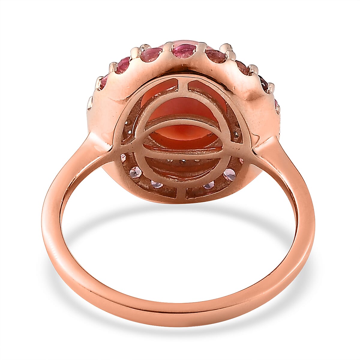 Premium Oregon Sunrise Peach Opal and Multi Gemstone Double Halo Ring in Vermeil Rose Gold Over Sterling Silver (Size 10.0) 2.75 ctw