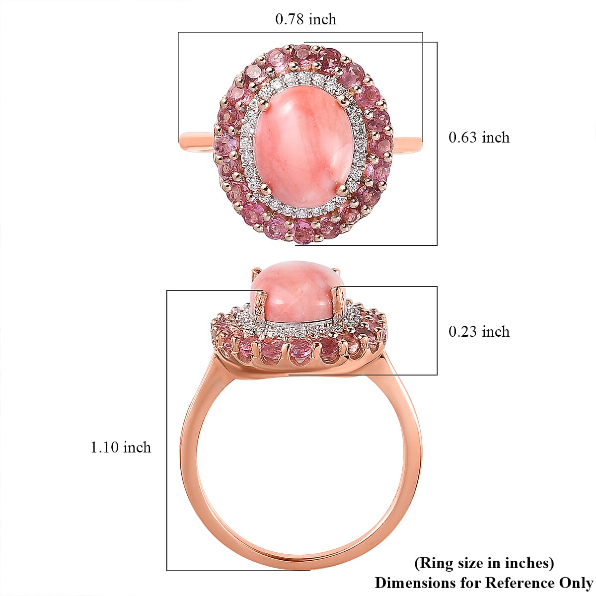 Premium Oregon Sunrise Peach Opal and Multi Gemstone Double Halo Ring in Vermeil Rose Gold Over Sterling Silver (Size 10.0) 2.75 ctw