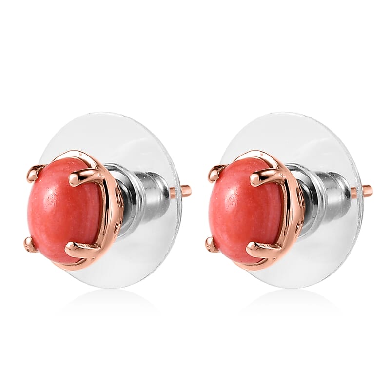 Oregon Sunrise Peach Opal Solitaire Stud Earrings in Vermeil Rose Gold Over Sterling Silver 1.25 ctw
