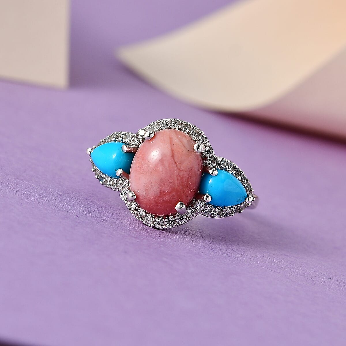 Oregon Sunrise Peach Opal and Multi Gemstone Ring in Platinum Over Sterling Silver 7.85 ctw image number 1