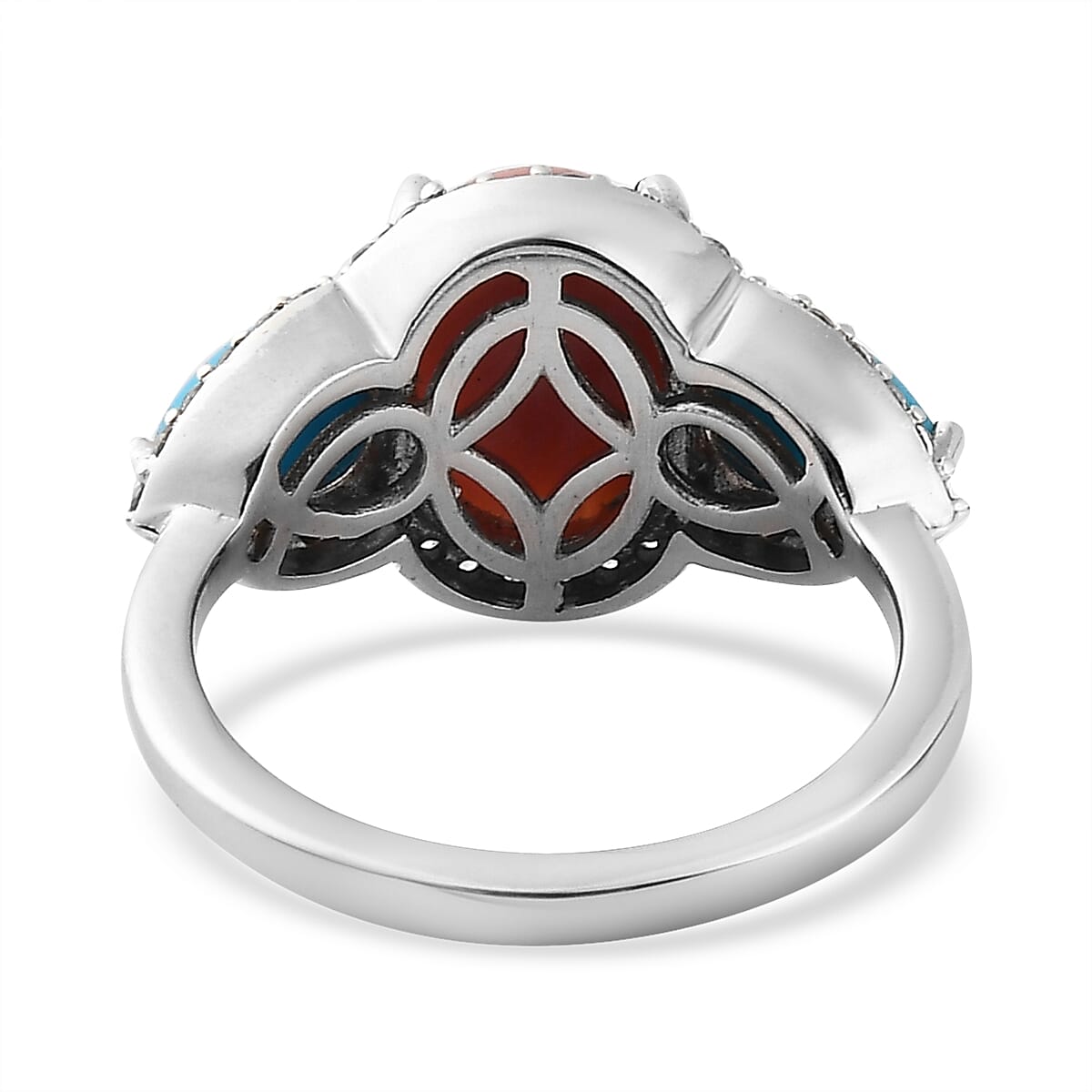 Oregon Sunrise Peach Opal and Multi Gemstone Ring in Platinum Over Sterling Silver 7.85 ctw image number 4