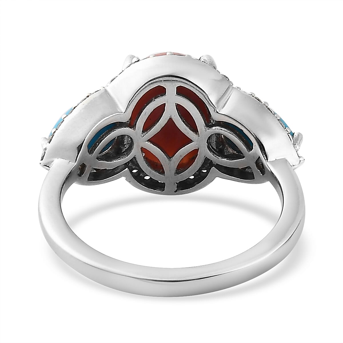 Premium Oregon Sunrise Peach Opal and Multi Gemstone Ring in Platinum Over Sterling Silver (Size 8.0) 7.85 ctw image number 4