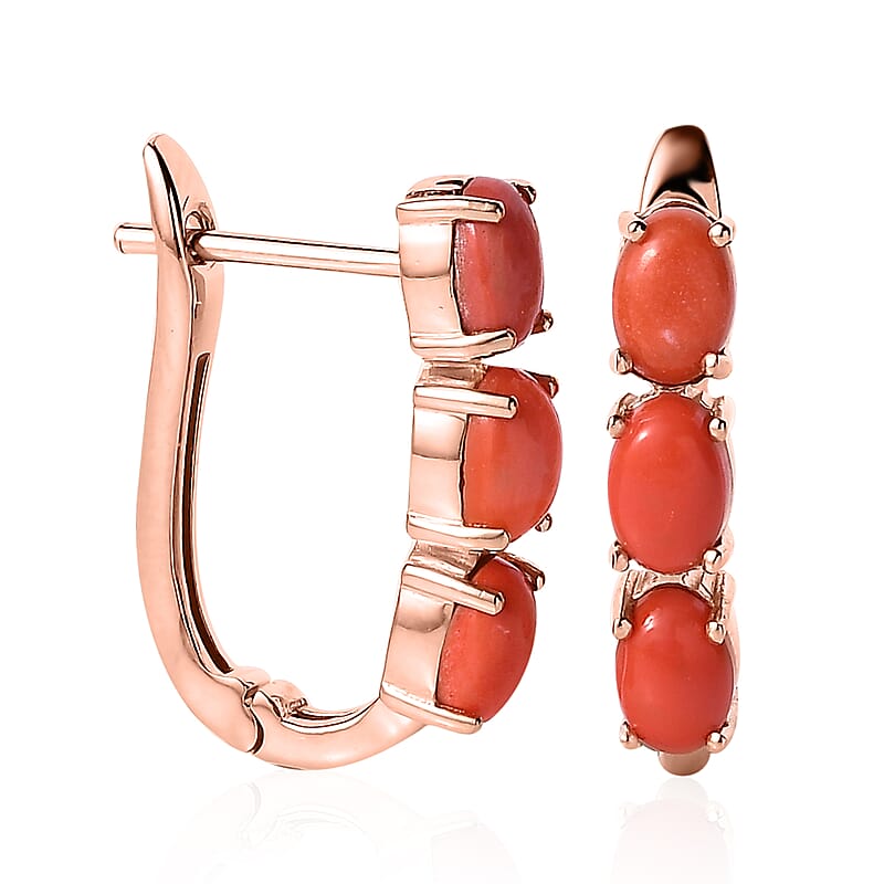 Oregon Sunrise Peach Opal Huggie Hoop Earrings in Vermeil Rose Gold Over Sterling Silver 2.10 ctw