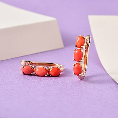 Oregon Sunrise Peach Opal Huggie Hoop Earrings in Vermeil Rose Gold Over Sterling Silver 2.10 ctw