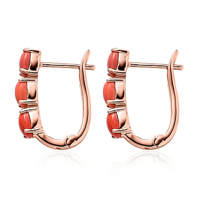 Oregon Sunrise Peach Opal Huggie Hoop Earrings in Vermeil Rose Gold Over Sterling Silver 2.10 ctw