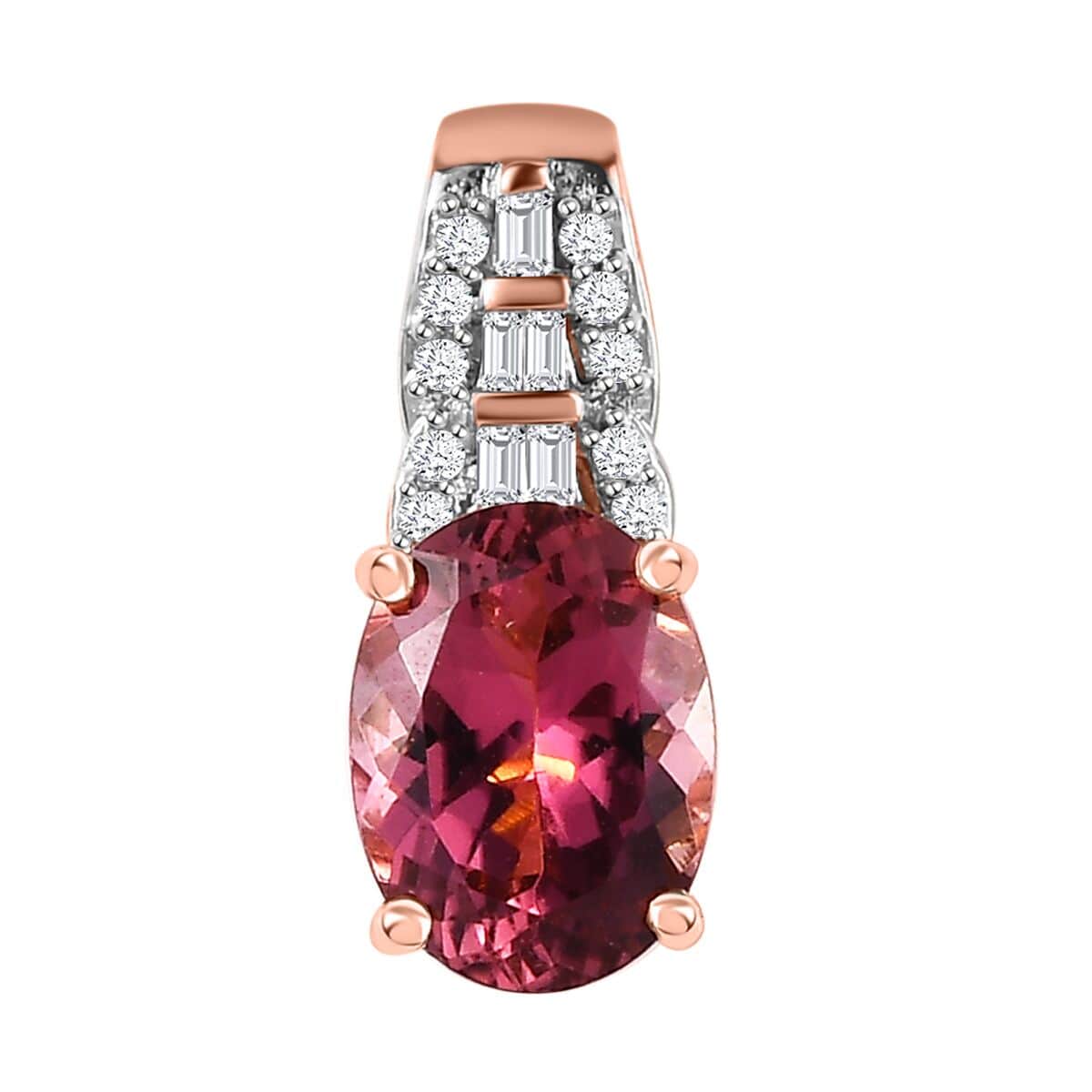 Luxoro 10K Rose Gold AAA Natural Calabar Pink Tourmaline and Diamond Pendant 1.25 ctw image number 0