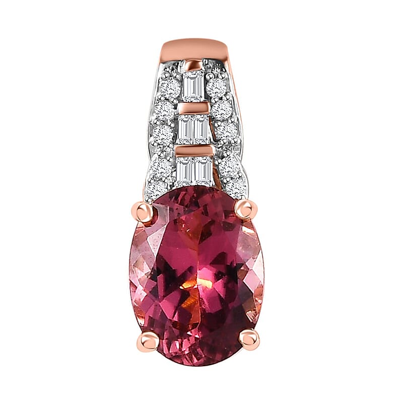 Luxoro 10K Rose Gold AAA Natural Calabar Pink Tourmaline and Diamond Pendant without Chain 1.25 ctw