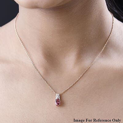 Luxoro 10K Rose Gold AAA Natural Calabar Pink Tourmaline and Diamond Pendant without Chain 1.25 ctw