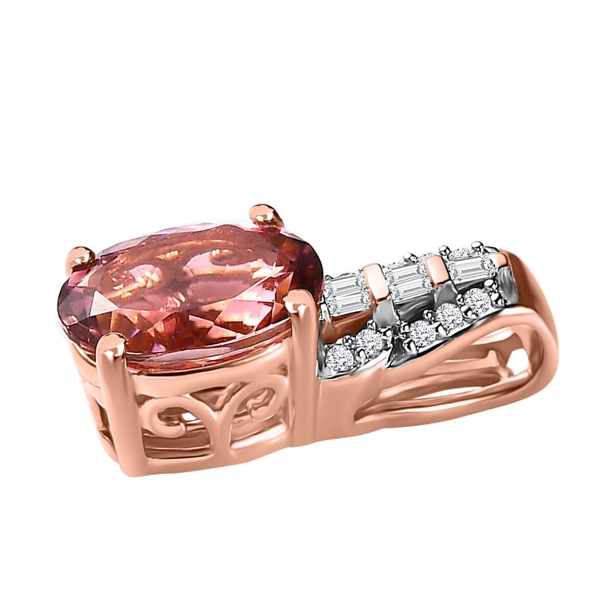 Luxoro 10K Rose Gold AAA Natural Calabar Pink Tourmaline and Diamond Pendant 1.25 ctw image number 3