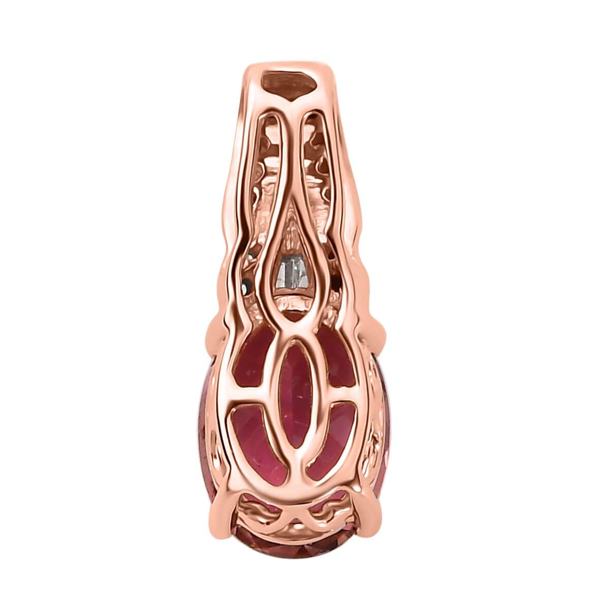 Luxoro 10K Rose Gold AAA Natural Calabar Pink Tourmaline and Diamond Pendant 1.25 ctw image number 4