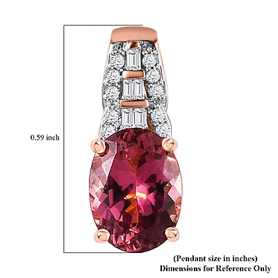 Luxoro 10K Rose Gold AAA Natural Calabar Pink Tourmaline and Diamond Pendant without Chain 1.25 ctw