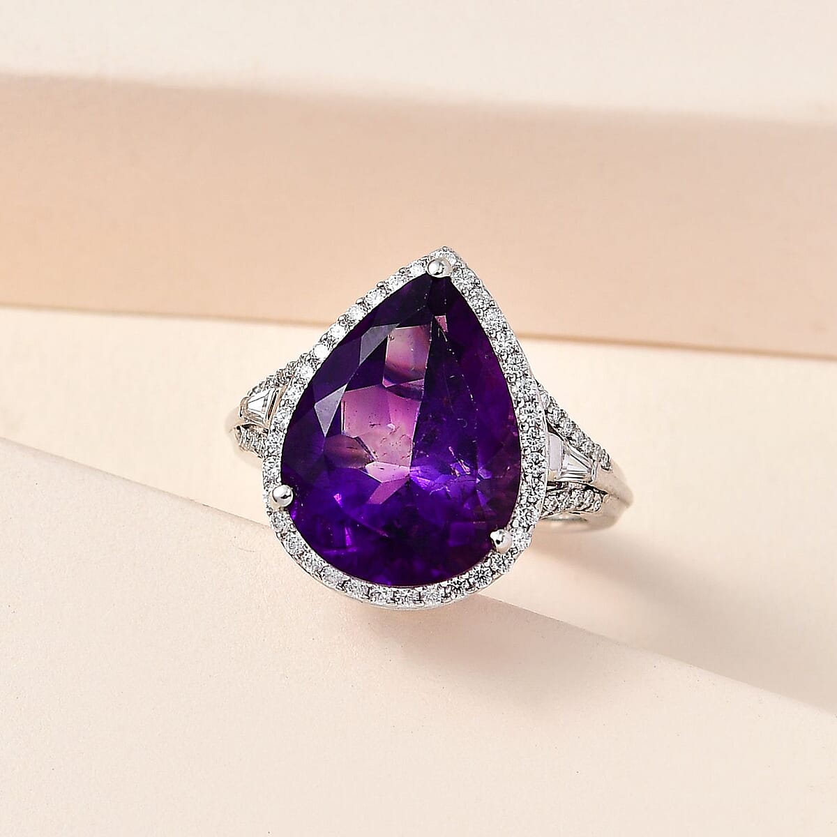 Premium Moroccan Amethyst, Moissanite Ring in Platinum Over Sterling Silver (Size 10.0) 8.65 ctw image number 1