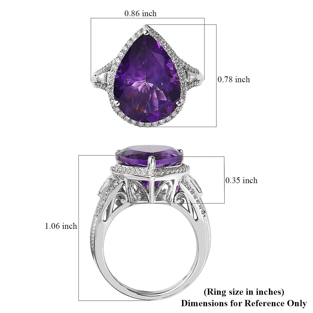 Premium Moroccan Amethyst, Moissanite Ring in Platinum Over Sterling Silver (Size 10.0) 8.65 ctw image number 5