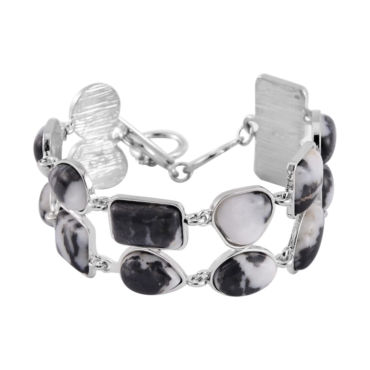 Grey Zebra Jasper 2 Row Link Bracelet in Silvertone (7.00-8.75In) 125.00 ctw image number 0