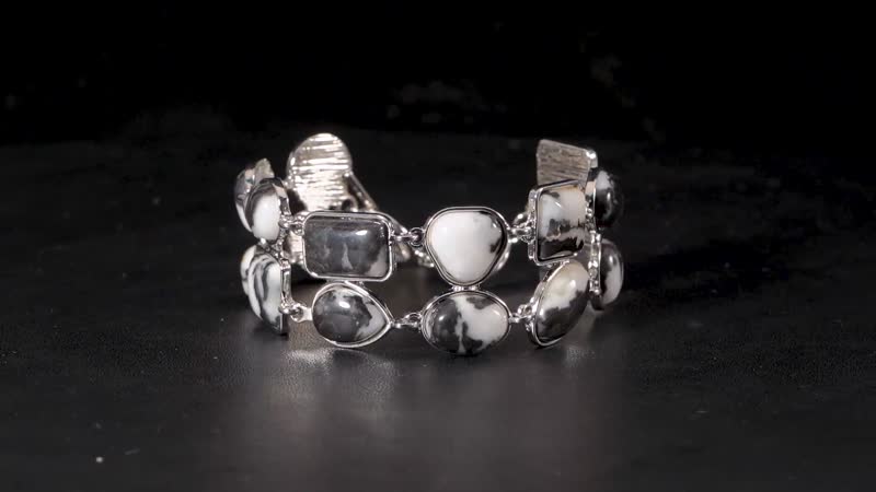 TLV Grey Zebra Jasper 2 Row Beaded Bracelet in Silvertone (7.00-8.75In) 125.00 ctw