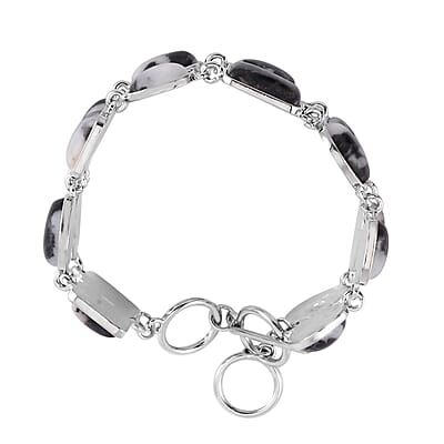 Grey Zebra Jasper 125.00 ctw 2 Row Link Bracelet in Silvertone (7.00-8.75In)