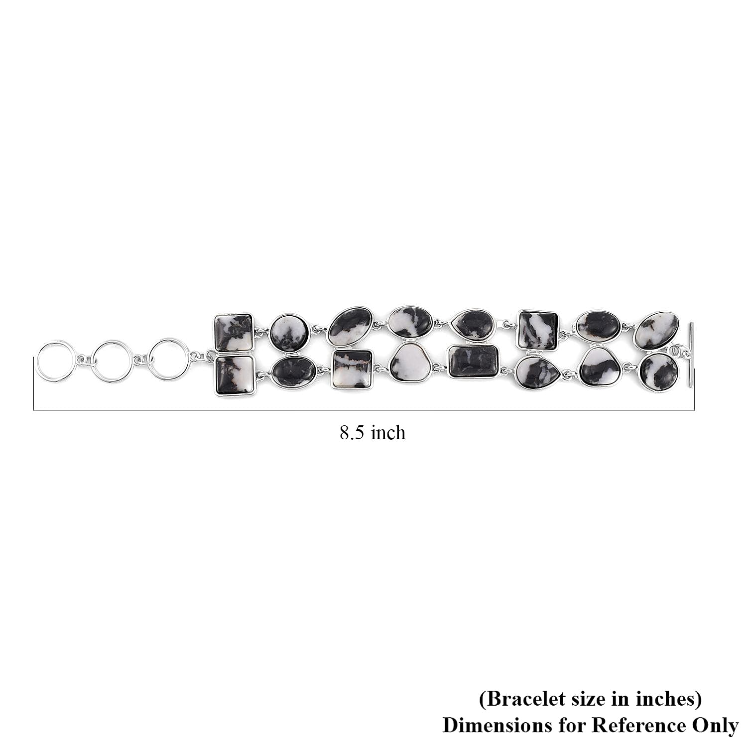 Grey Zebra Jasper 125.00 ctw 2 Row Link Bracelet in Silvertone (7.00-8.75In)