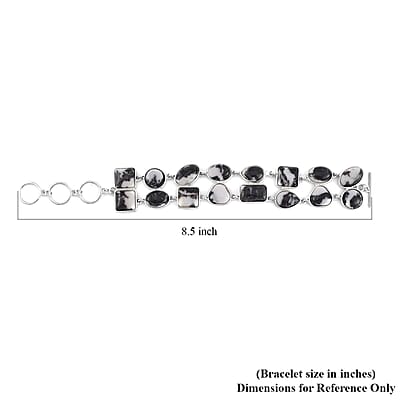 Grey Zebra Jasper 125.00 ctw 2 Row Link Bracelet in Silvertone (7.00-8.75In)