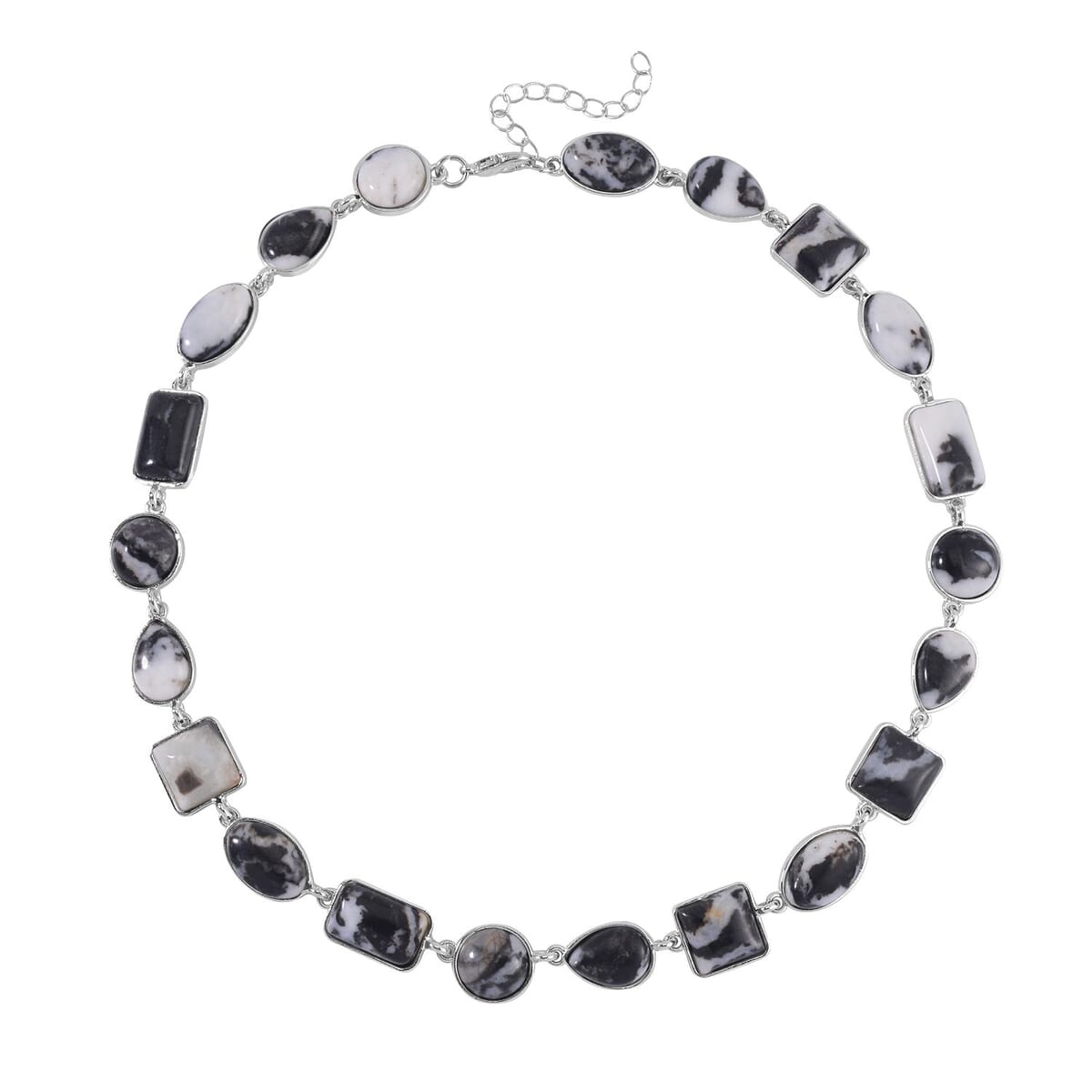 Grey Zebra Jasper Necklace 18-20 Inches in Silvertone 160.00 ctw image number 0