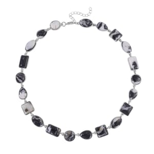 Grey Zebra Jasper Necklace 18-20 Inches in Silvertone 160.00 ctw