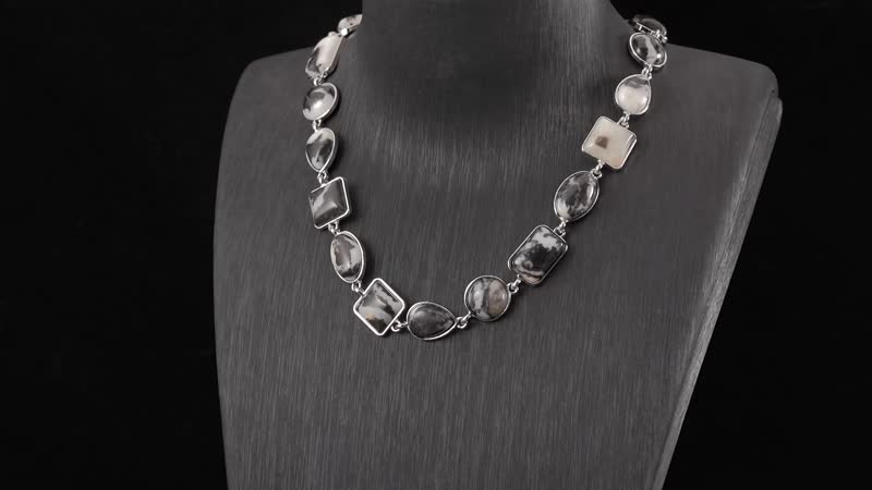 TLV Grey Zebra Jasper Necklace (18-20 Inches) in Silvertone 160.00 ctw