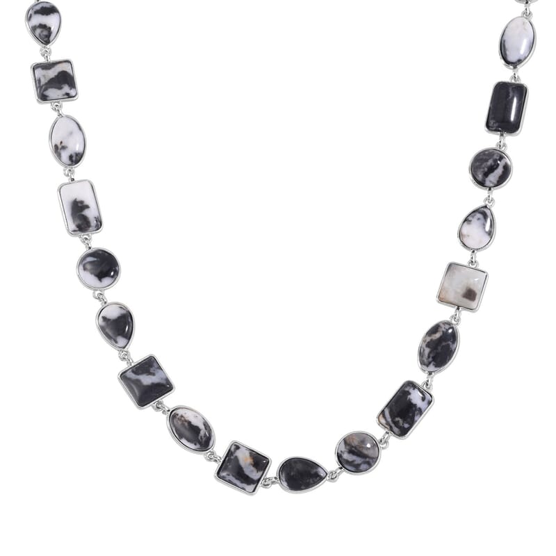 Grey Zebra Jasper 160.00 ctw Necklace 18-20 Inches in Silvertone