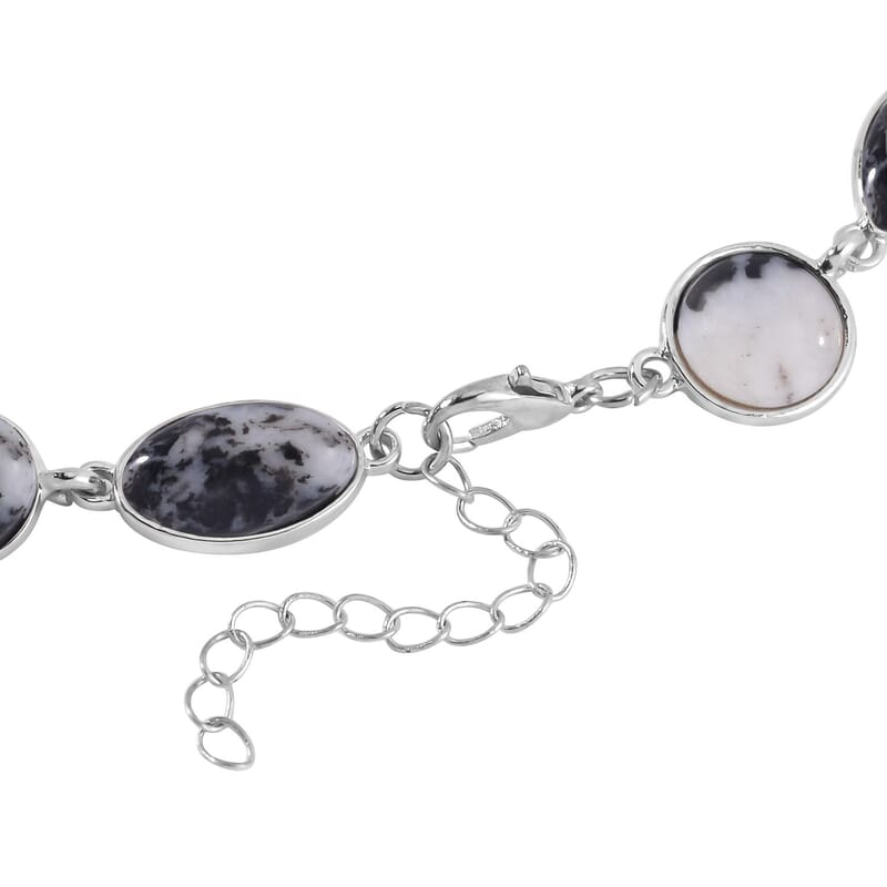 Grey Zebra Jasper 160.00 ctw Necklace 18-20 Inches in Silvertone