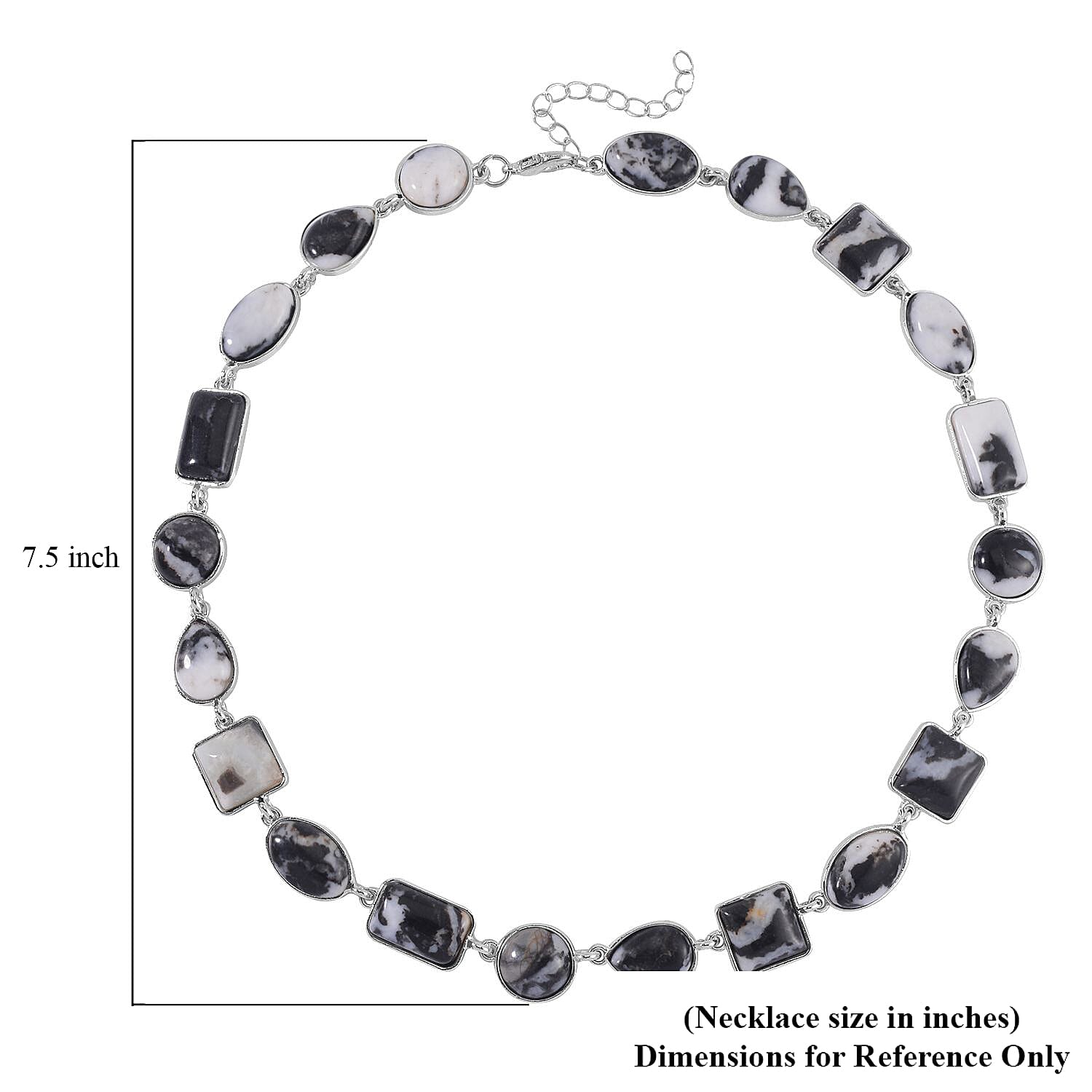 Grey Zebra Jasper 160.00 ctw Necklace 18-20 Inches in Silvertone