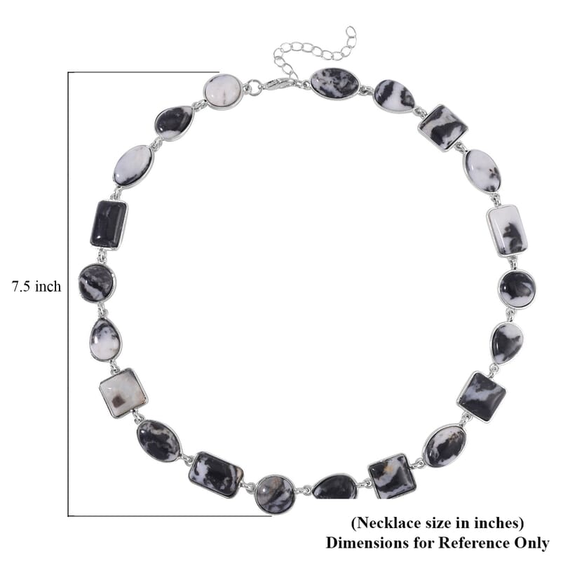 Grey Zebra Jasper 160.00 ctw Necklace 18-20 Inches in Silvertone
