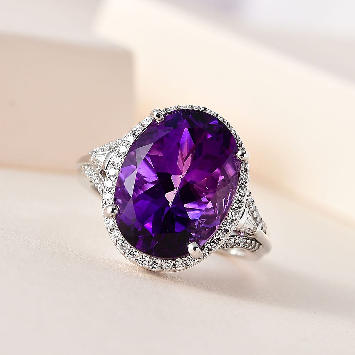 Premium Moroccan Amethyst and Moissanite Ring in Platinum Over Sterling Silver (Size 9.0) 10.50 ctw image number 1