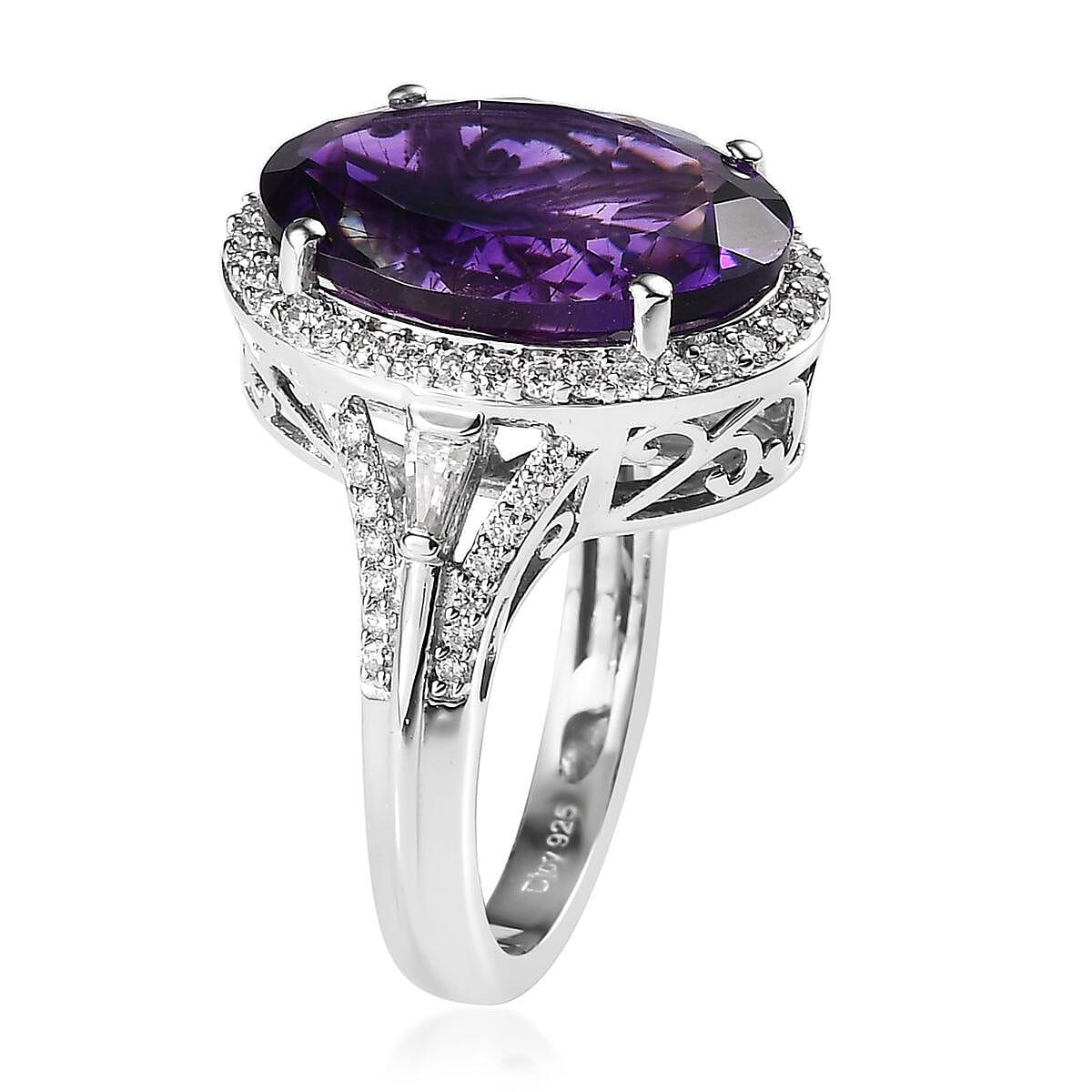 Premium Moroccan Amethyst and Moissanite Ring in Platinum Over Sterling Silver (Size 9.0) 10.50 ctw image number 3