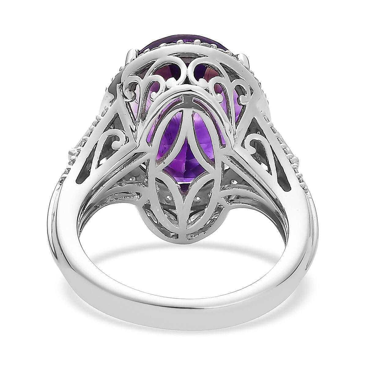 Premium Moroccan Amethyst and Moissanite Ring in Platinum Over Sterling Silver (Size 9.0) 10.50 ctw image number 4