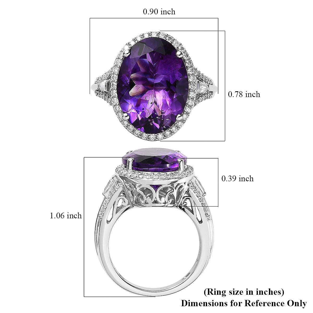 Premium Moroccan Amethyst and Moissanite Ring in Platinum Over Sterling Silver (Size 9.0) 10.50 ctw image number 5