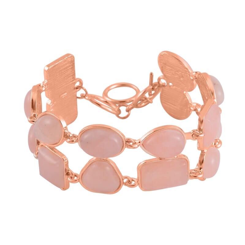 Galilea Rose Quartz 125.00 ctw 2 Row Link Bracelet in Rosetone (7.00-8.75In)