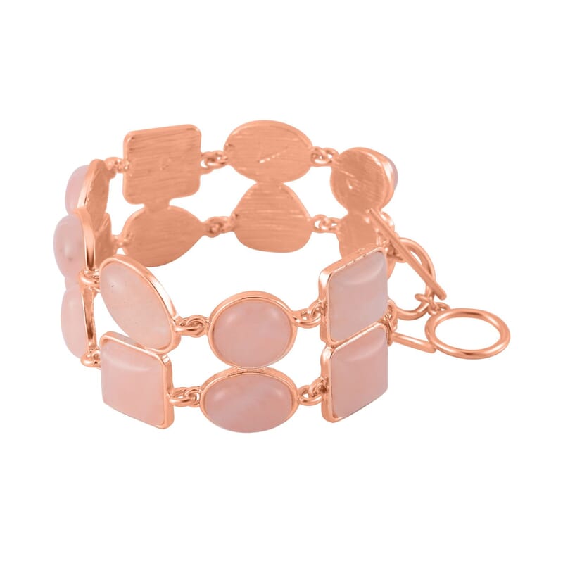 Galilea Rose Quartz 125.00 ctw 2 Row Link Bracelet in Rosetone (7.00-8.75In)