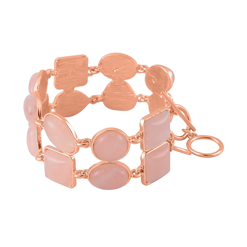 Galilea Rose Quartz 125.00 ctw 2 Row Link Bracelet in Rosetone (7.00-8.75In)