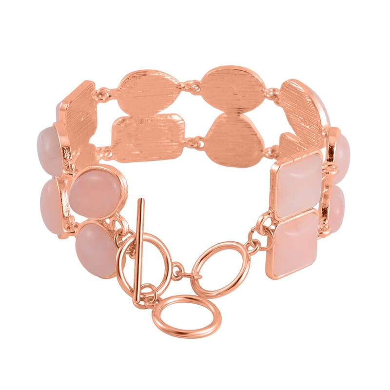 Galilea Rose Quartz 125.00 ctw 2 Row Link Bracelet in Rosetone (7.00-8.75In)
